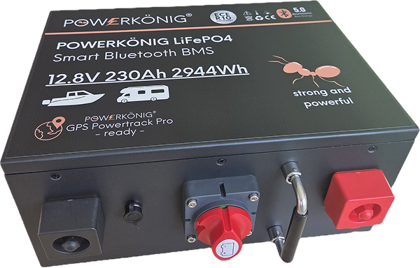 Produktabbildung: Powerkönig LiFePO4 12,8V 230 Ah Untersitzbatterie Smart BMS mit Bluetooth & Heizung
