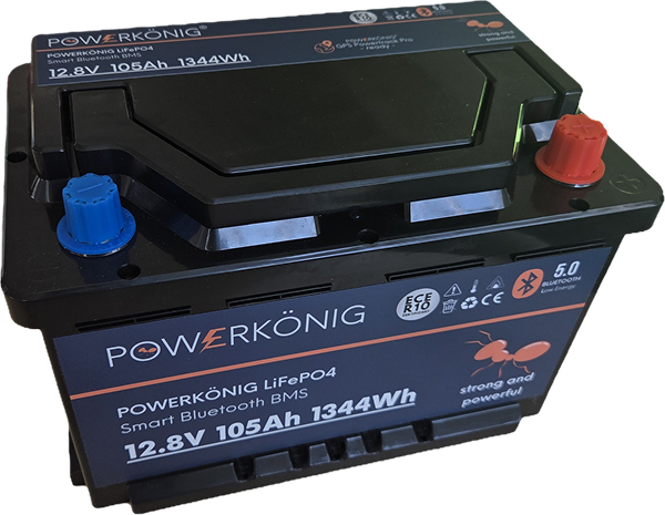 Produktabbildung: Powerkönig LiFePO4 12,8V 105 Ah DIN Smart BMS mit Bluetooth & Heizung